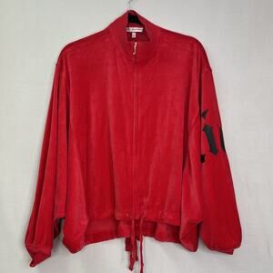 Juicy Couture Jacket Red Velour Batwing Sleeve Womens Sz M Juicy‎ Logo Oversized